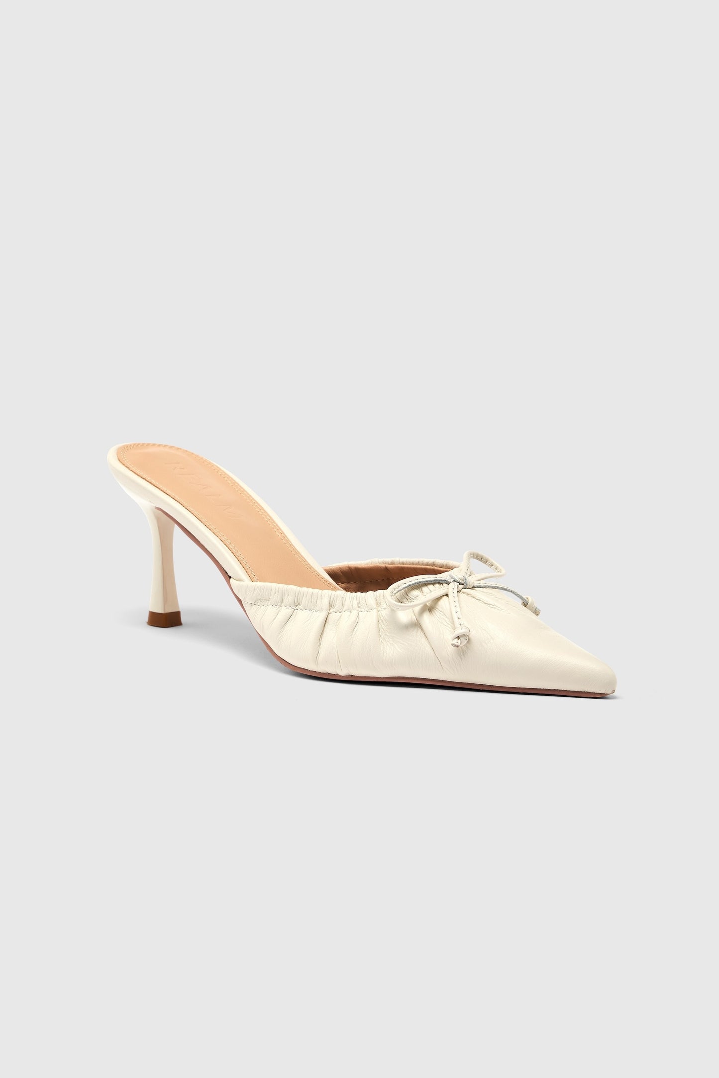 White leather pointed-toe high-heeled backless court shoes