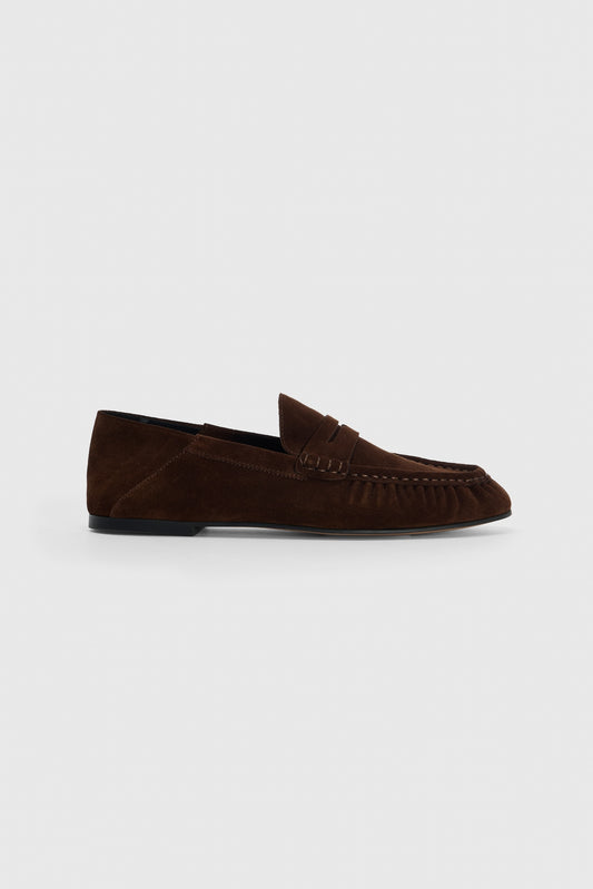 Dark brown suede loafers