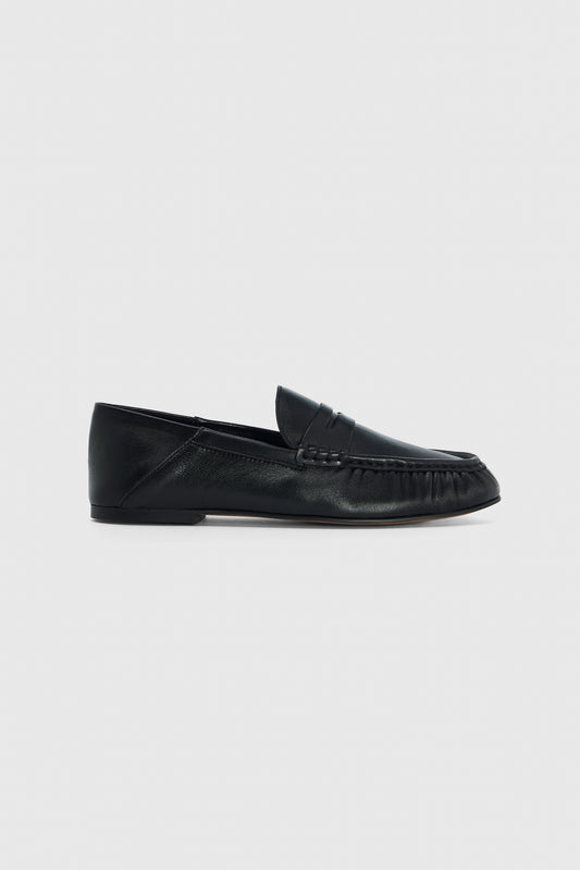Black leather loafers