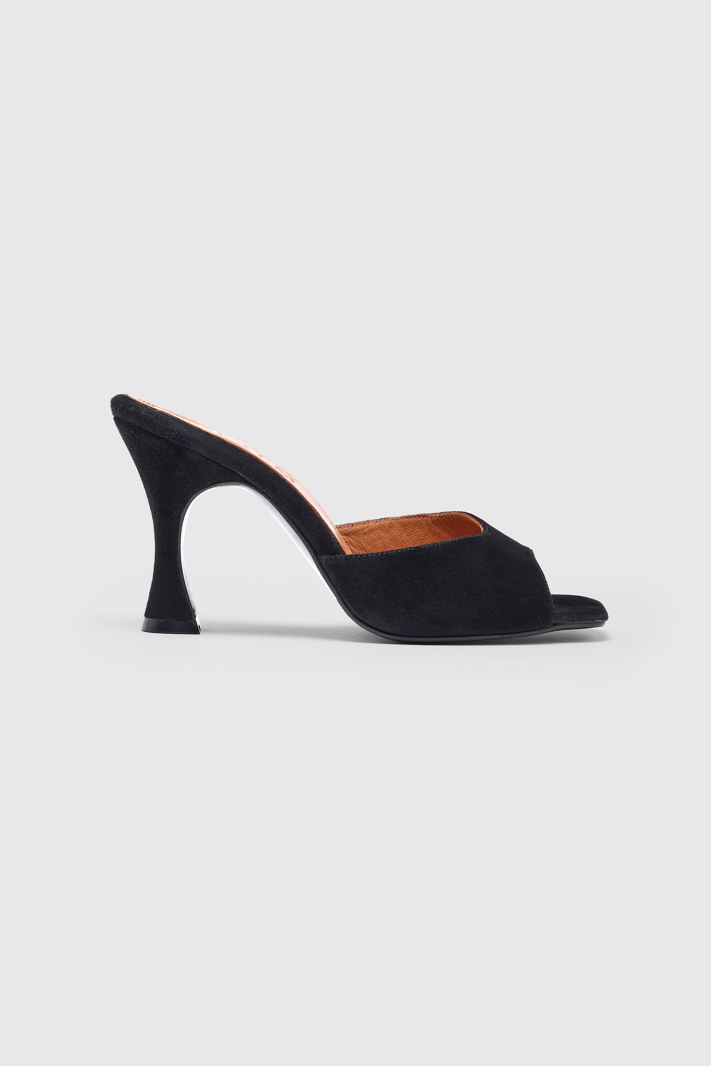 Black suede heeled 90s mules