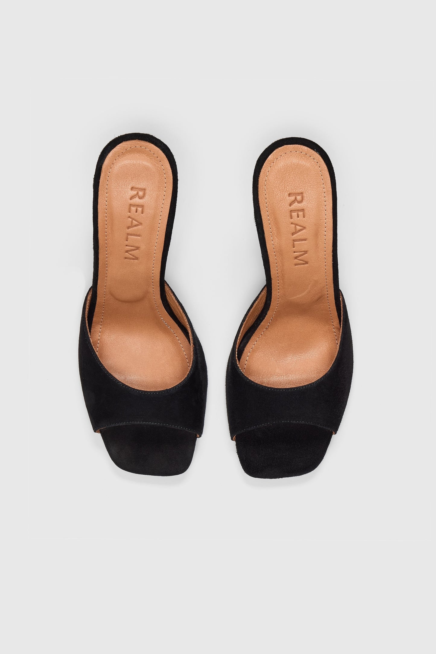 Black suede heeled 90s mules