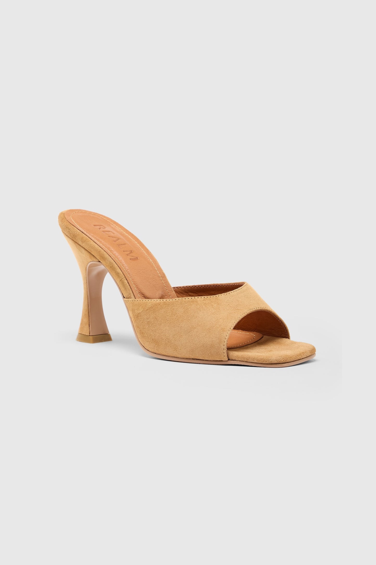 Tan suede heeled mules