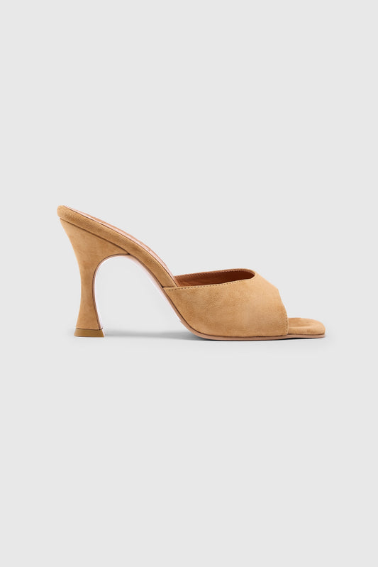 Tan suede heeled mules