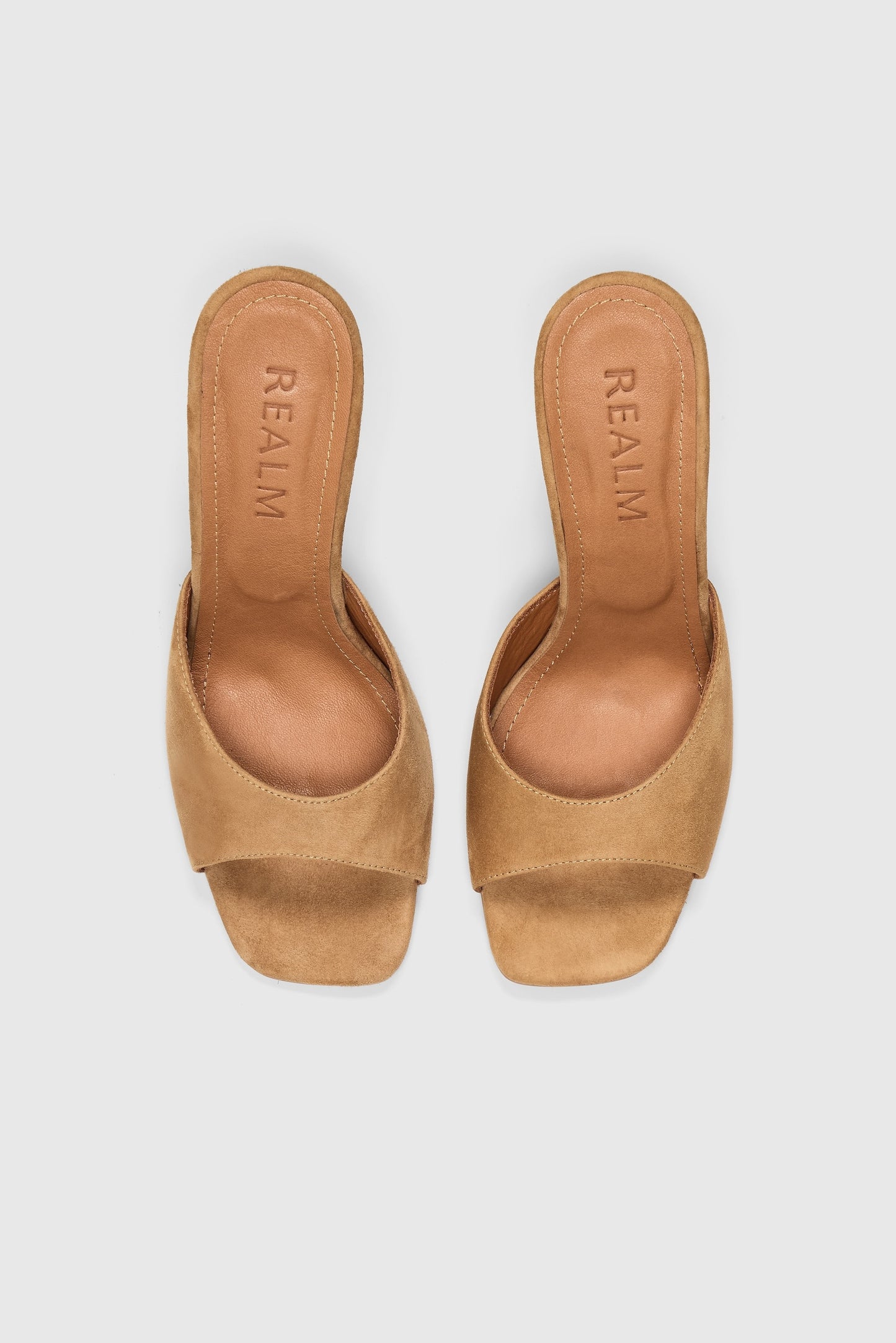 Tan suede heeled mules