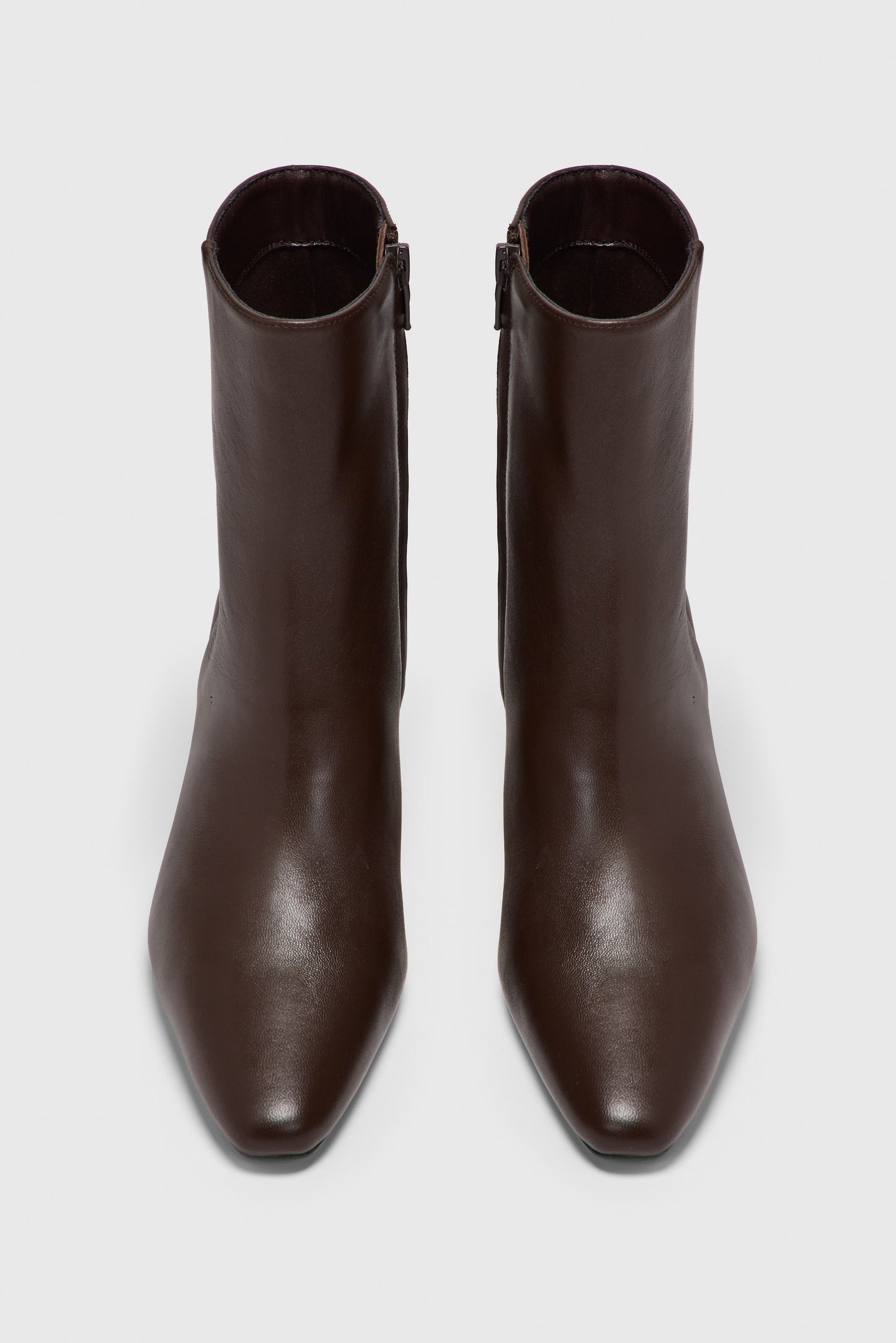 Dark brown leather zip up ankle boots