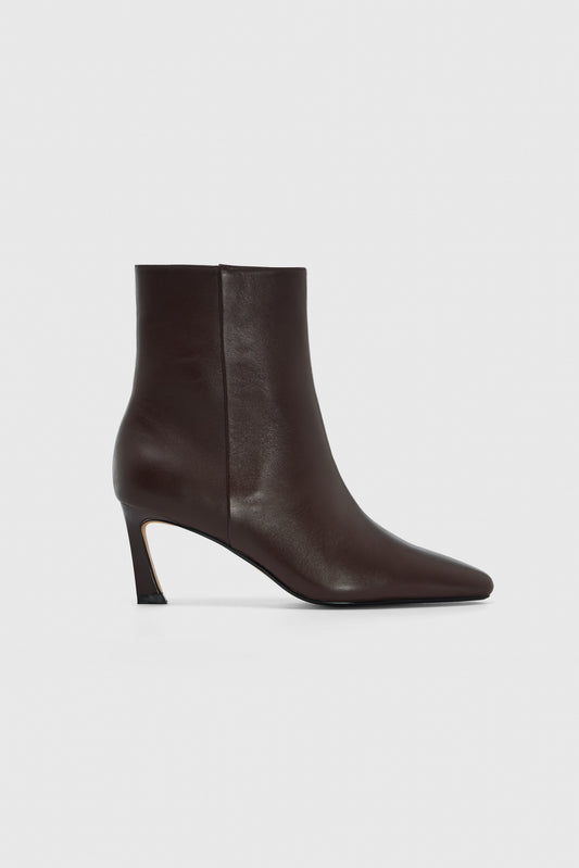Dark brown leather zip up ankle boots
