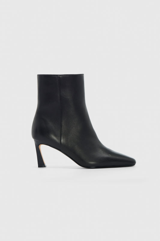 Black leather zip up ankle boots