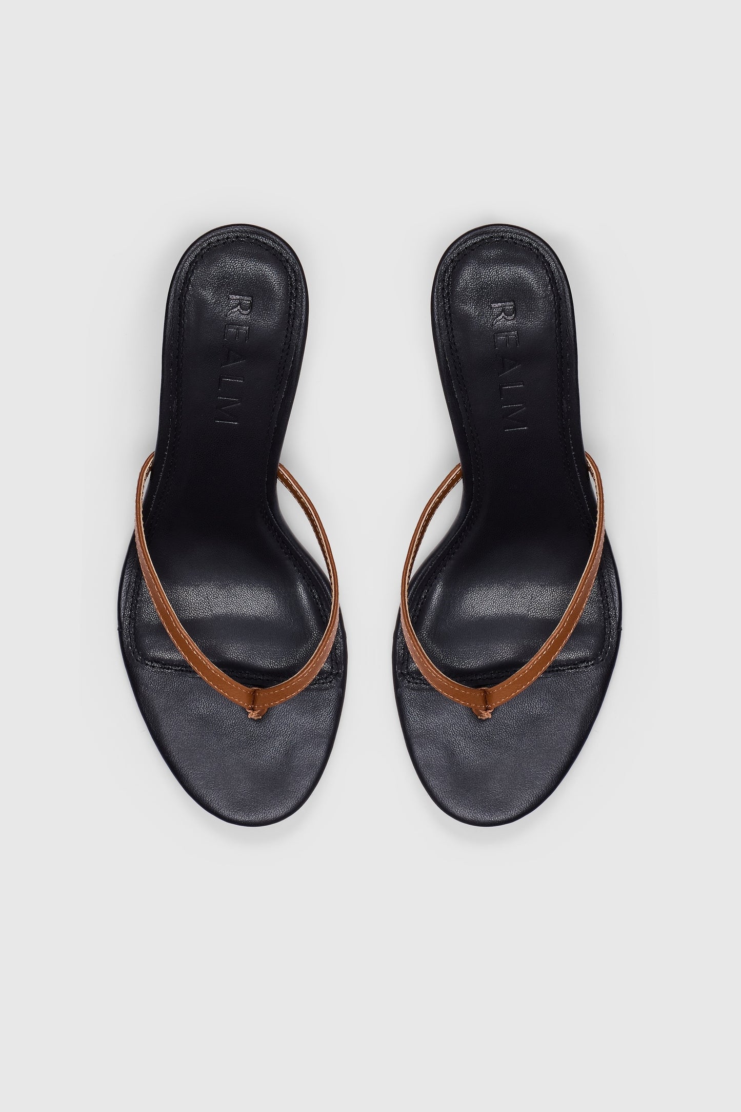 Tan toe thong kitten heel sandals