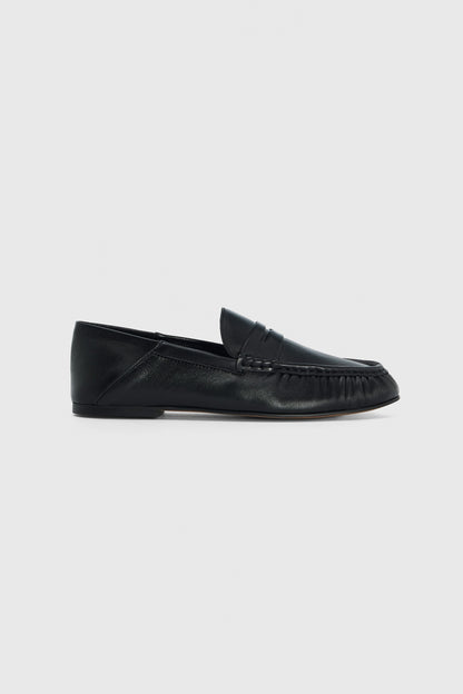 Black leather loafers