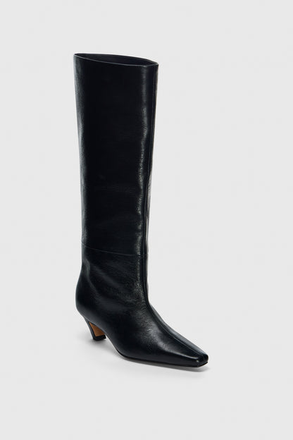 BLACK LEATHER KNEE HIGH BOOTS