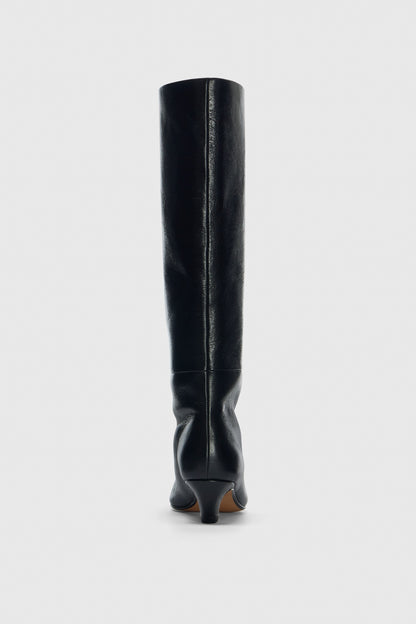 BLACK LEATHER KNEE HIGH BOOTS