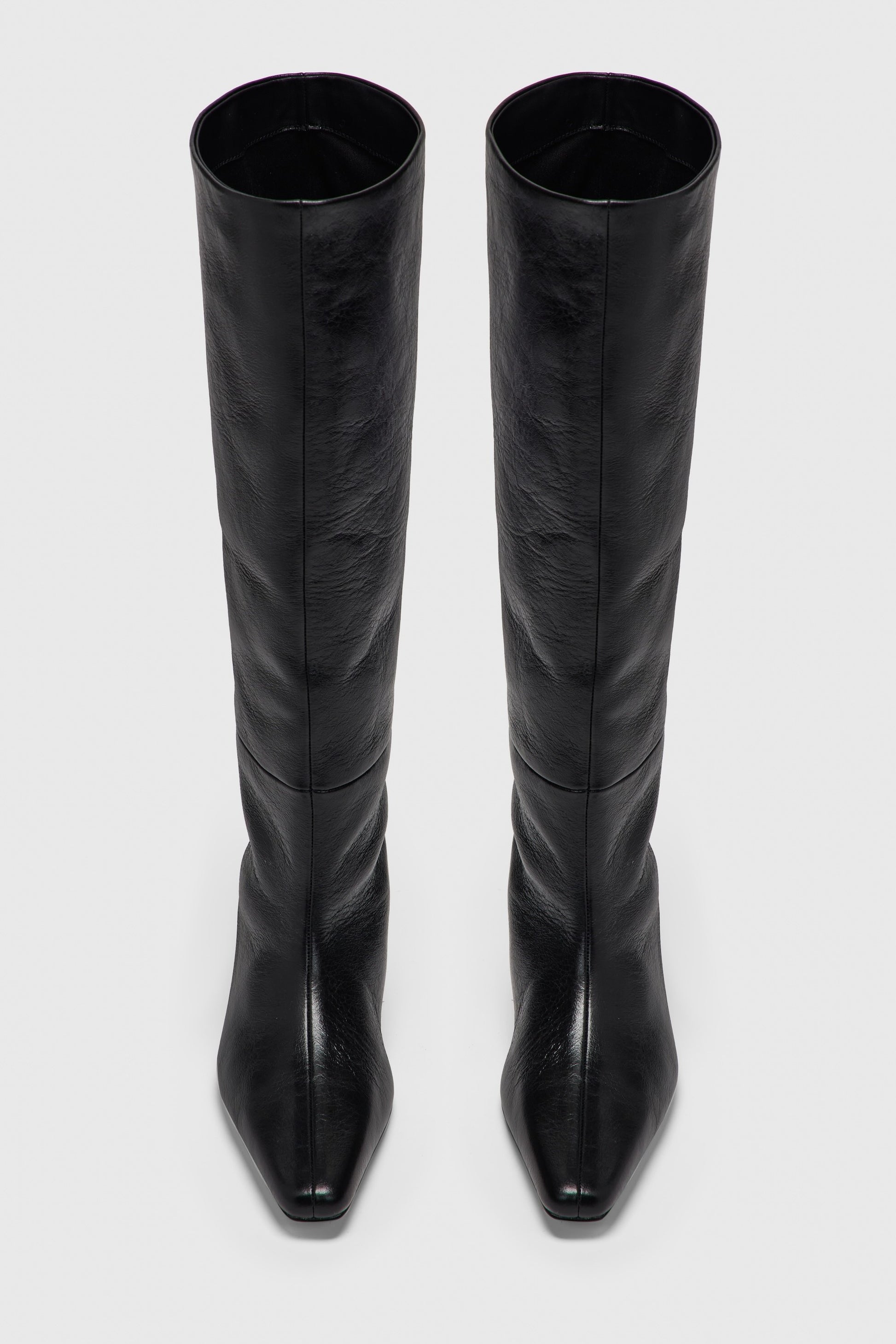 BLACK LEATHER KNEE HIGH BOOTS