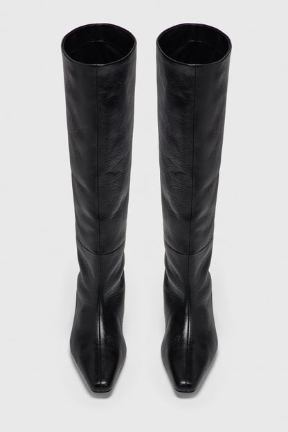 BLACK LEATHER KNEE HIGH BOOTS