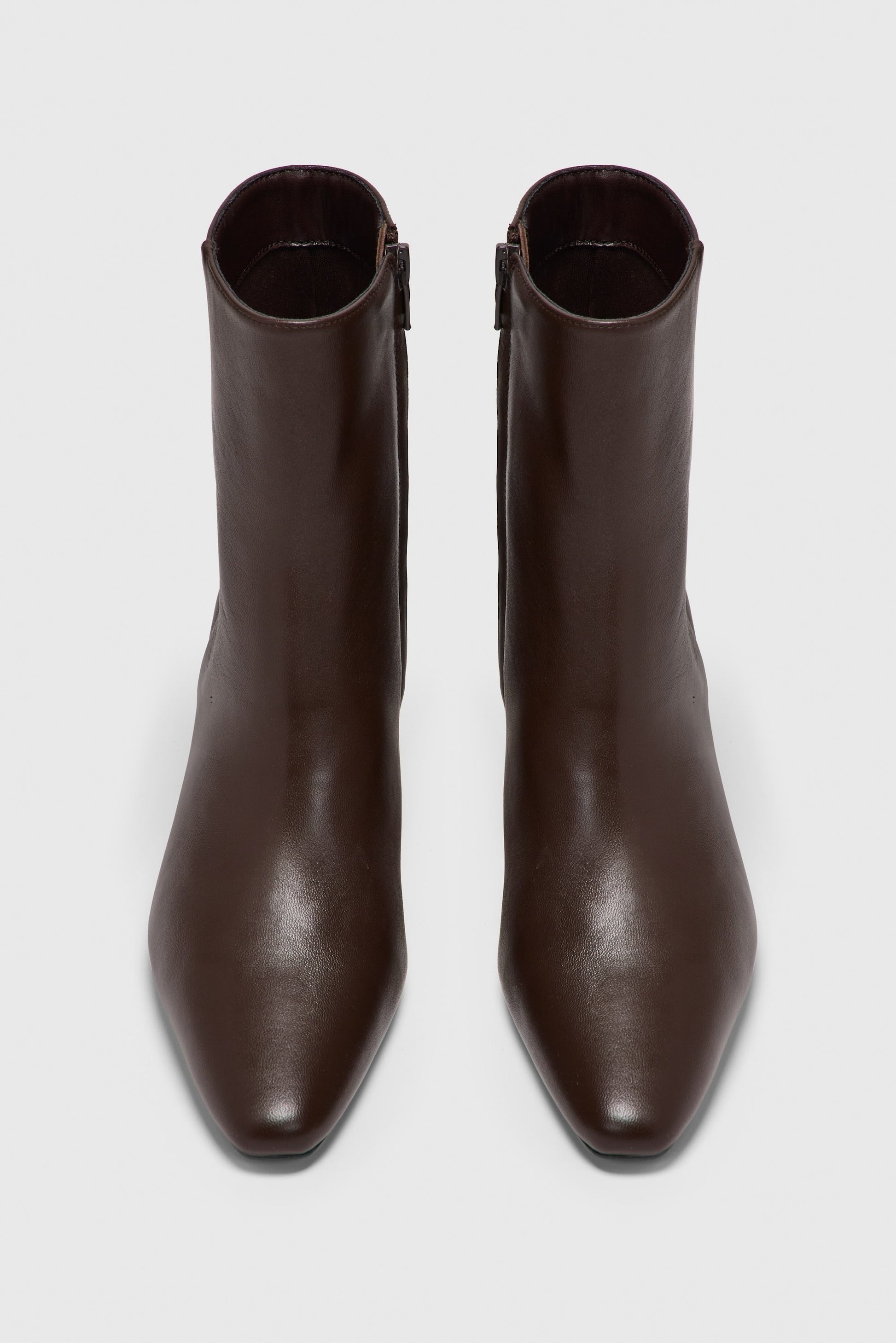 Dark brown leather zip up ankle boots 