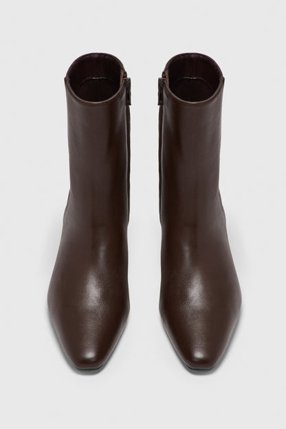 Dark brown leather zip up ankle boots 