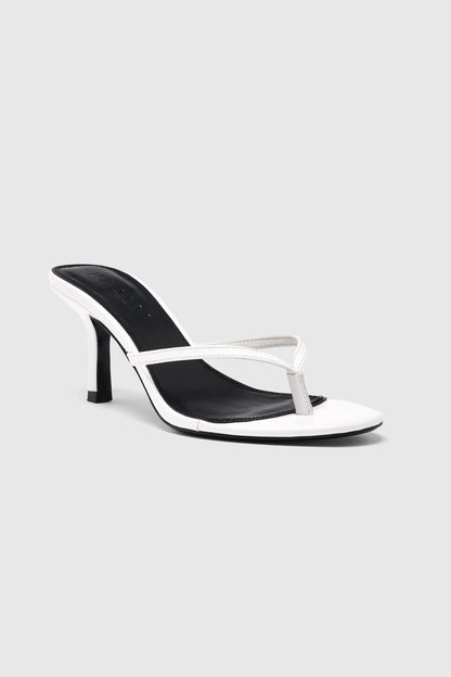 White toe thong kitten heel sandals 
