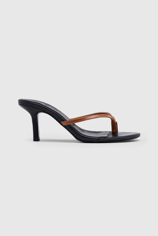 Tan toe thong kitten heel sandals 