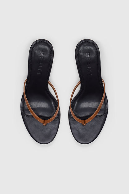 Tan toe thong kitten heel sandals 